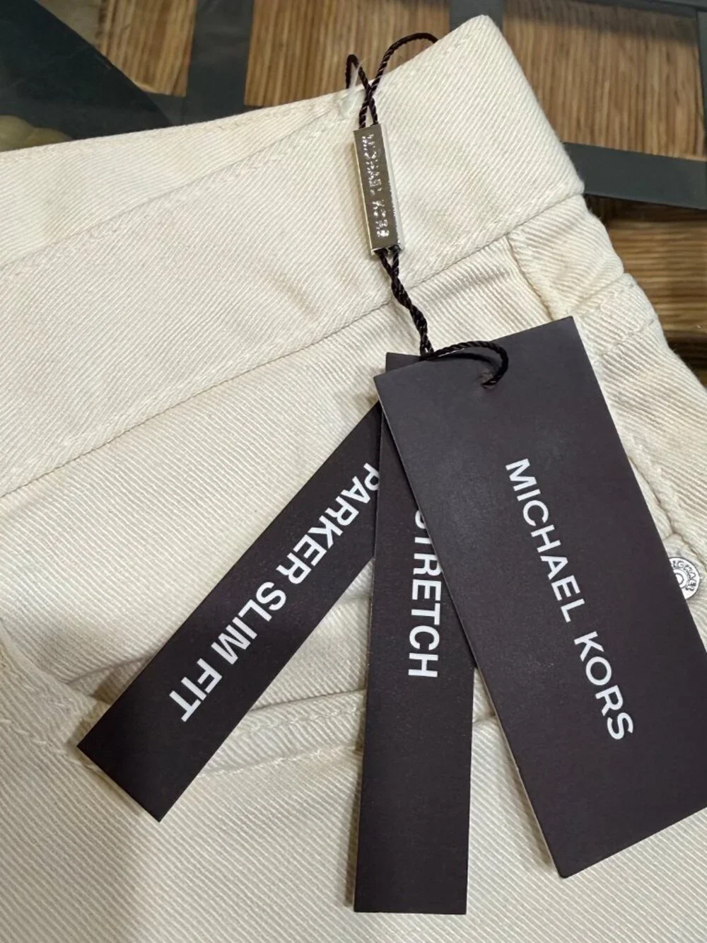 $90 MK MICHAEL KORS MEN PARKER SLIM FIT IVORY 34X30 STRETCH TWILL DENIM NWT